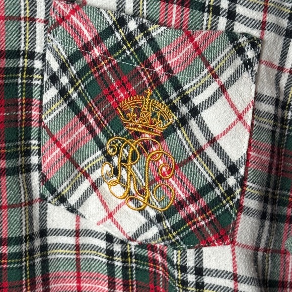 Lauren Ralph Lauren Nightshirt Womens L Red Green Plaid Flannel Crest 8131538 - Picture 2 of 7